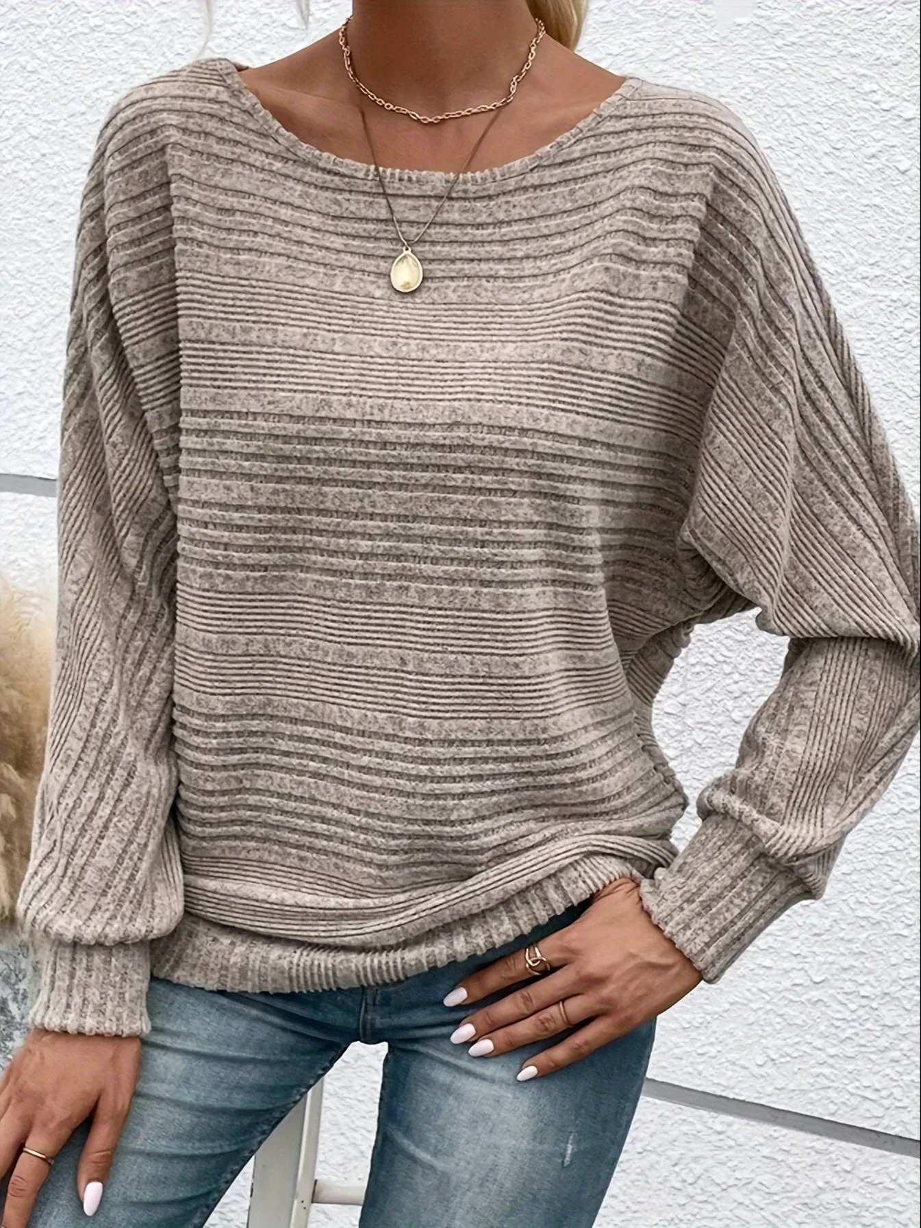 Sophie | Effen casual pullover met ronde hals en wijde mouwen - Image 16