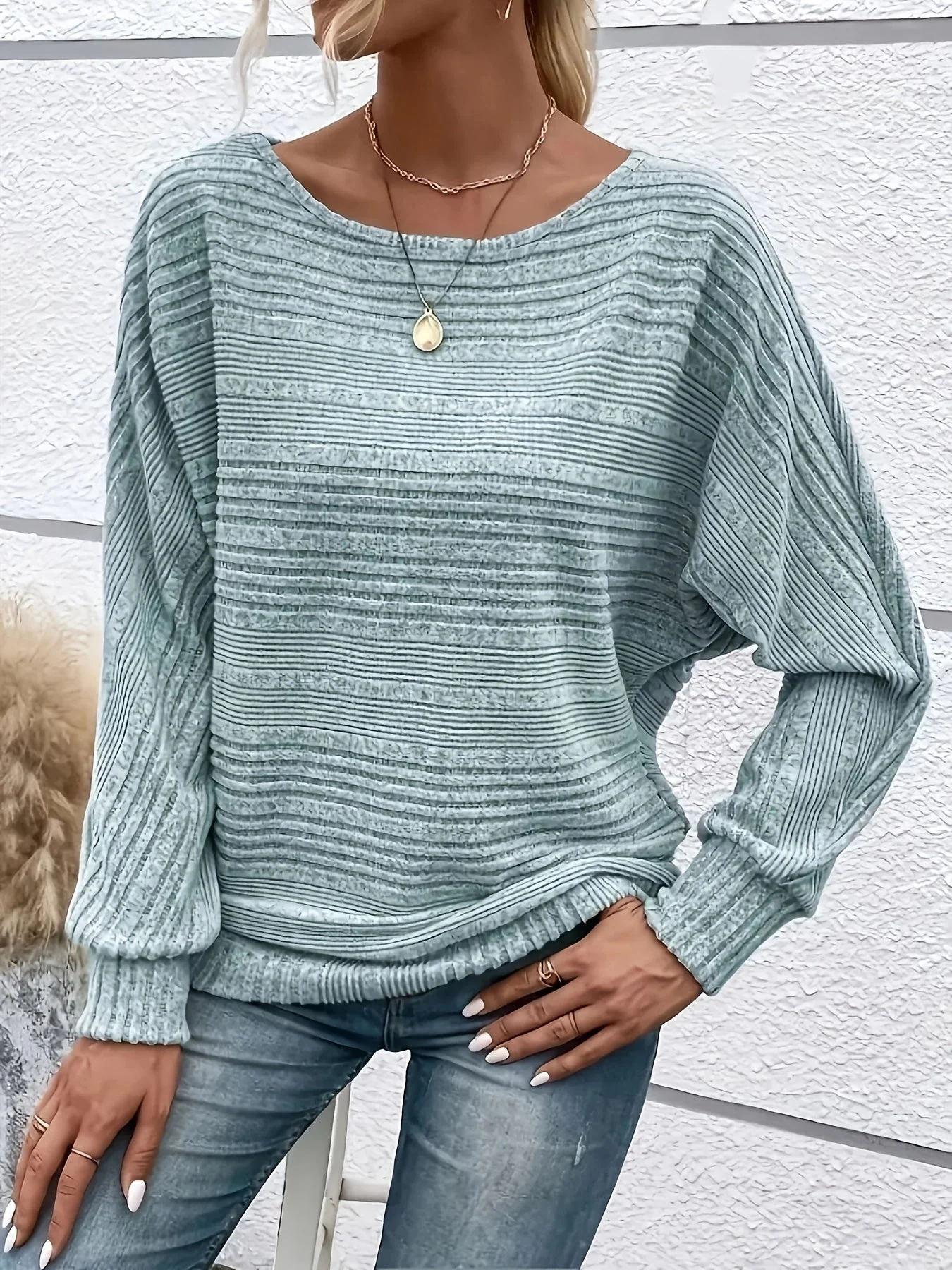 Sophie | Effen casual pullover met ronde hals en wijde mouwen - Image 2