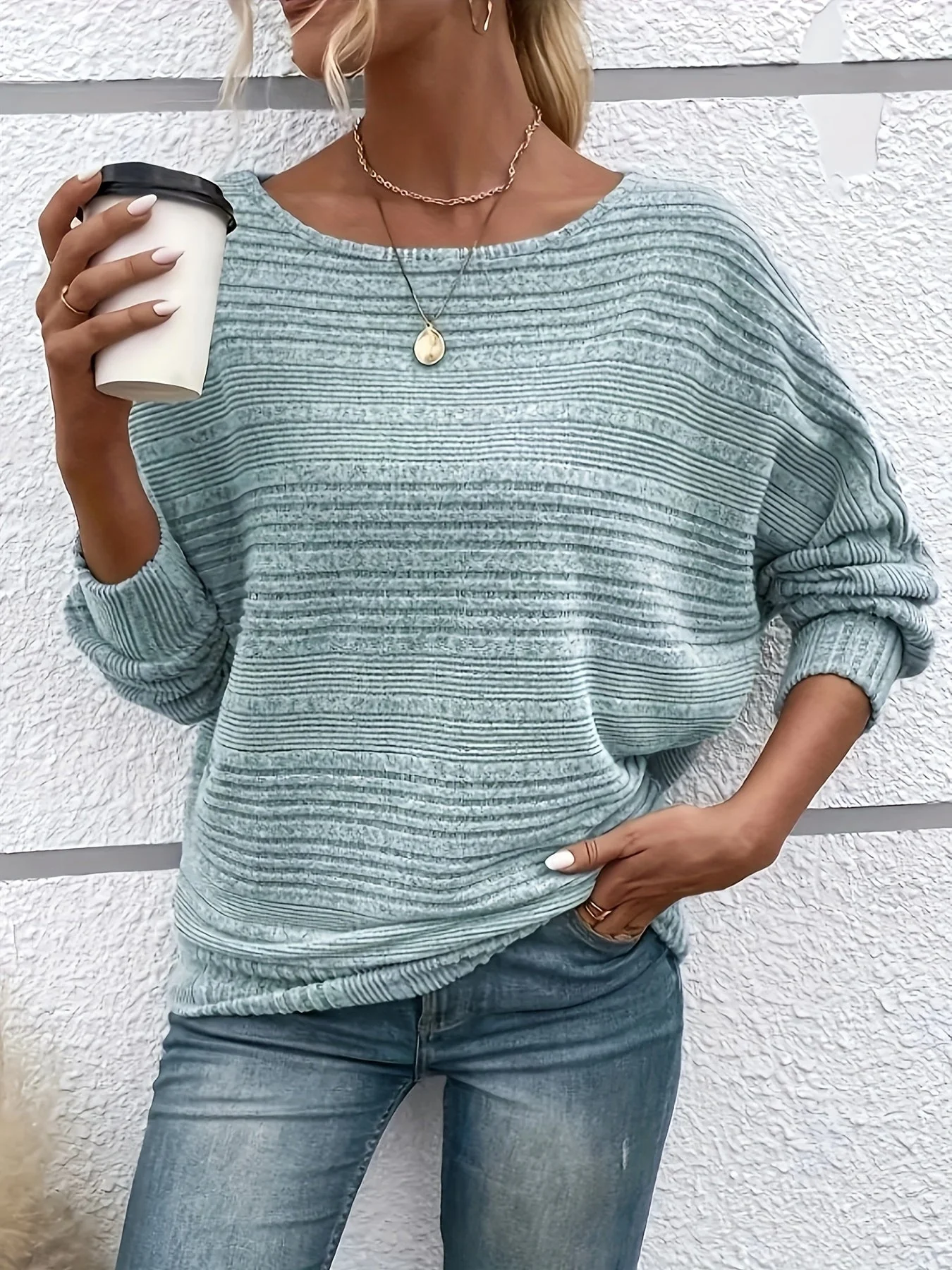Sophie | Effen casual pullover met ronde hals en wijde mouwen - Image 23