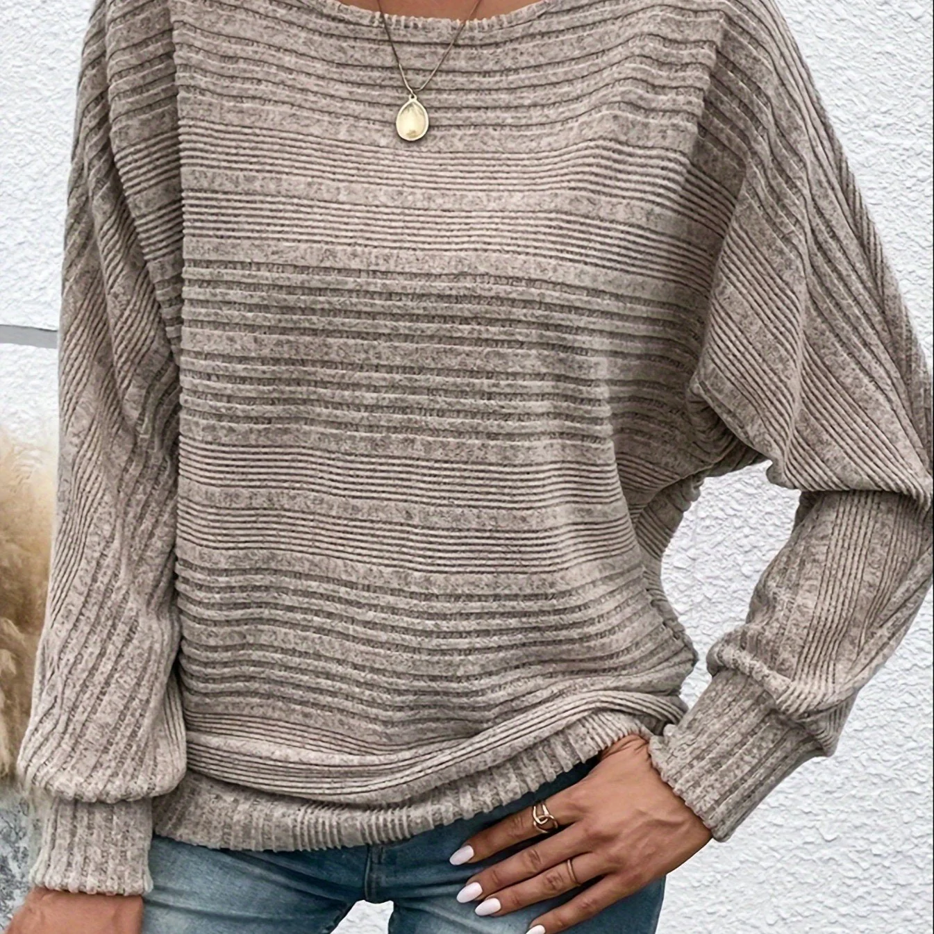 Sophie | Effen casual pullover met ronde hals en wijde mouwen - Image 24
