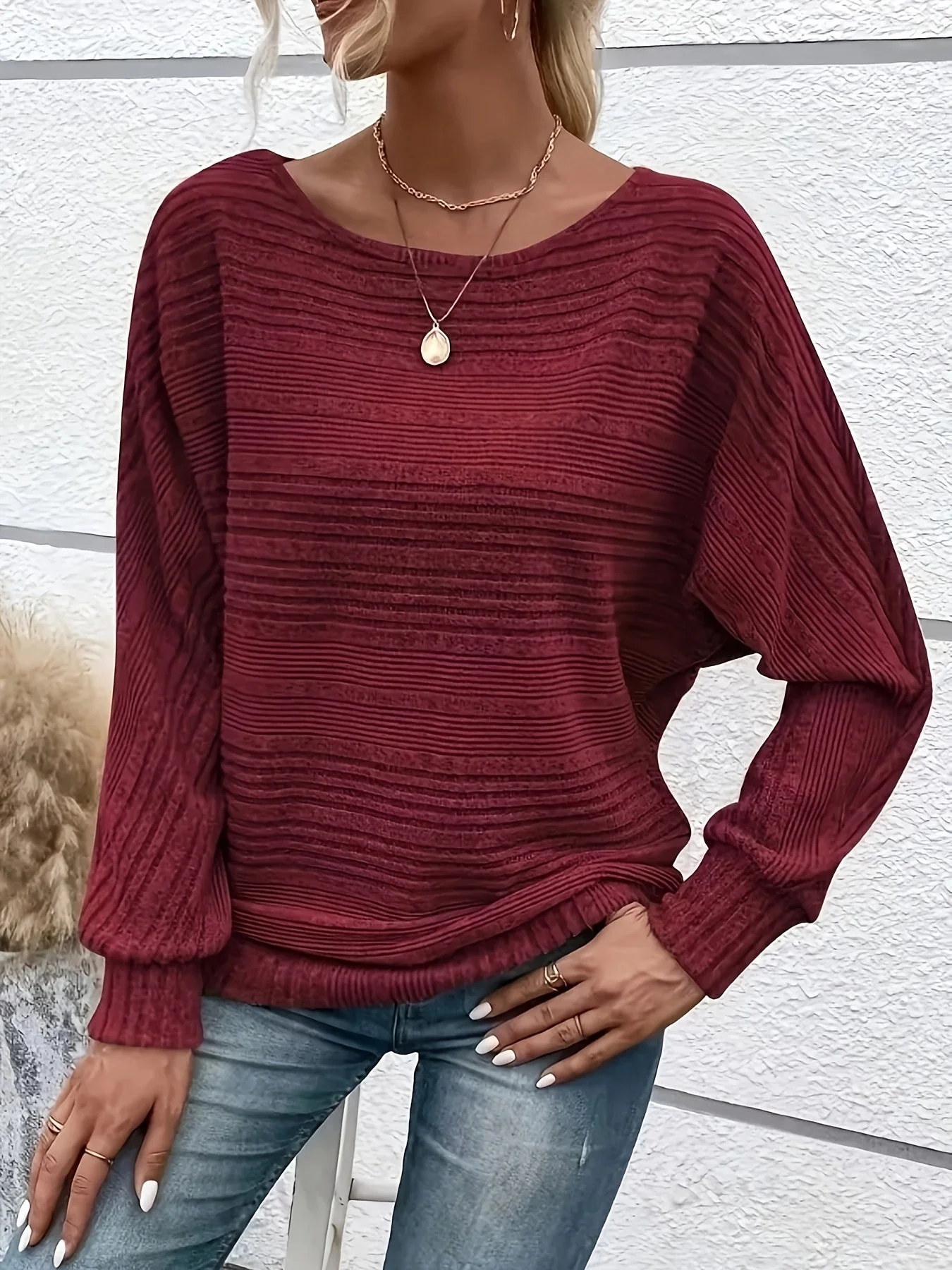 Sophie | Effen casual pullover met ronde hals en wijde mouwen - Image 3