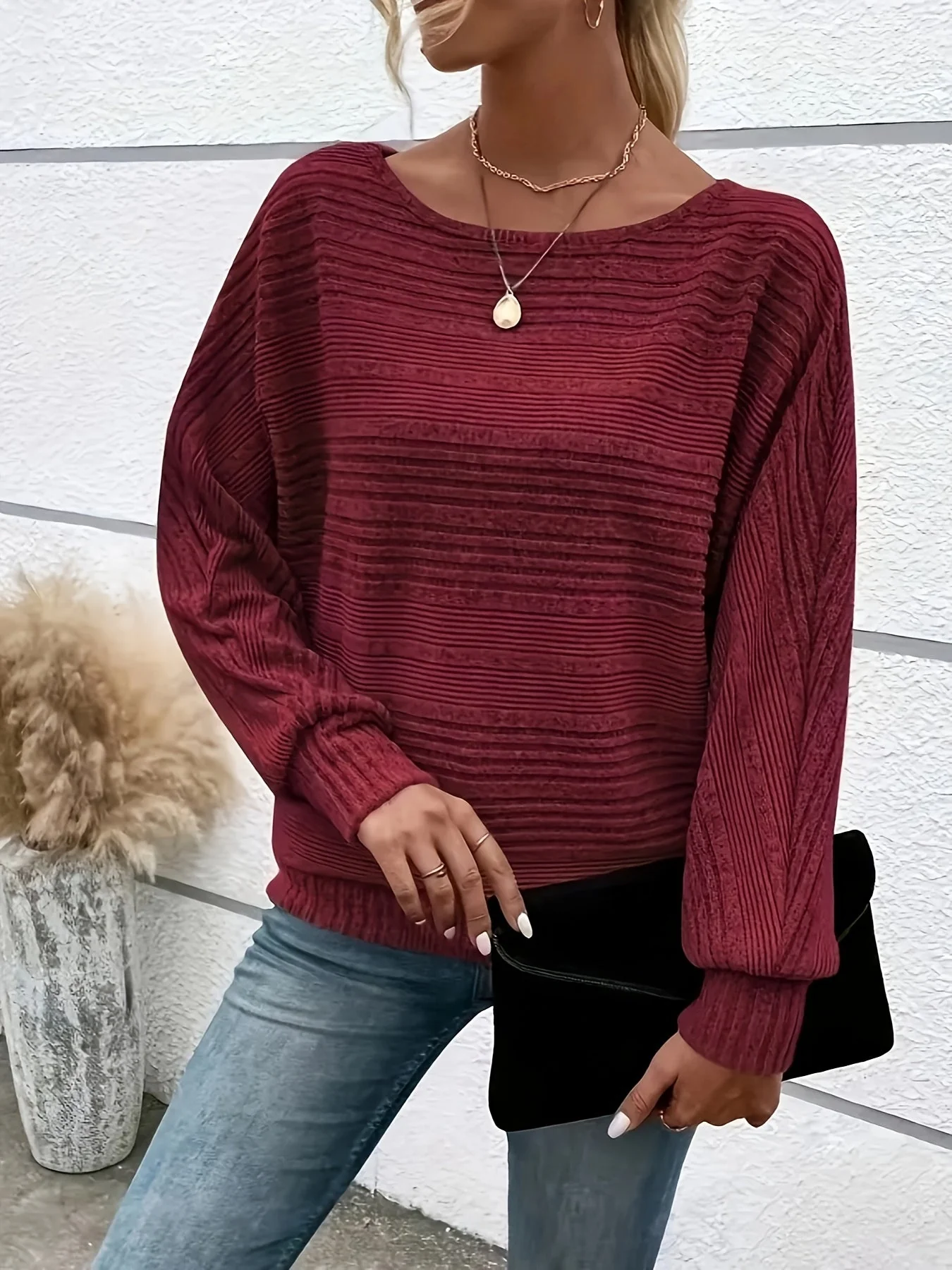 Sophie | Effen casual pullover met ronde hals en wijde mouwen - Image 6