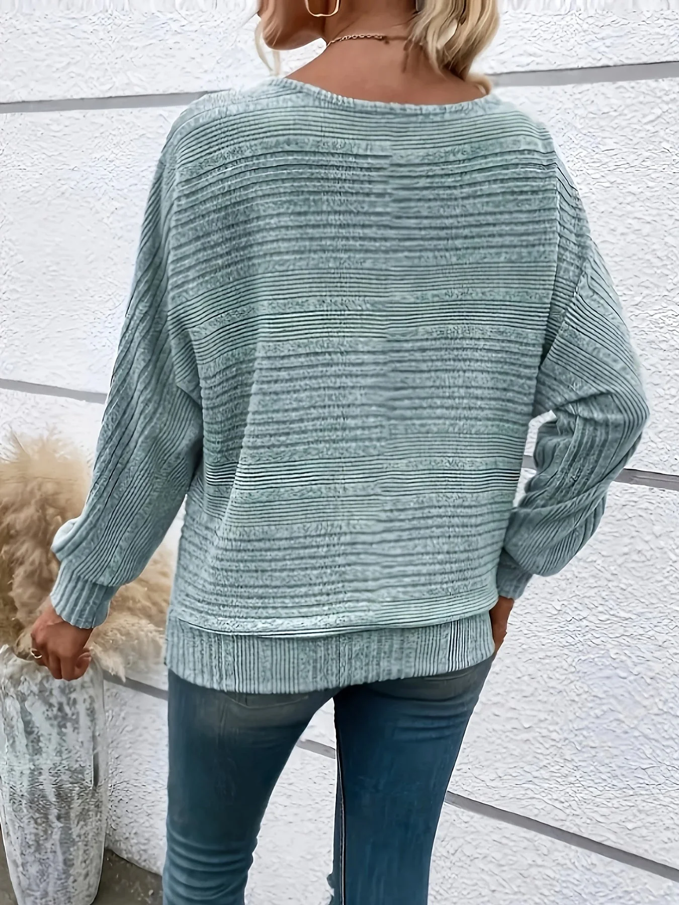 Sophie | Effen casual pullover met ronde hals en wijde mouwen - Image 8