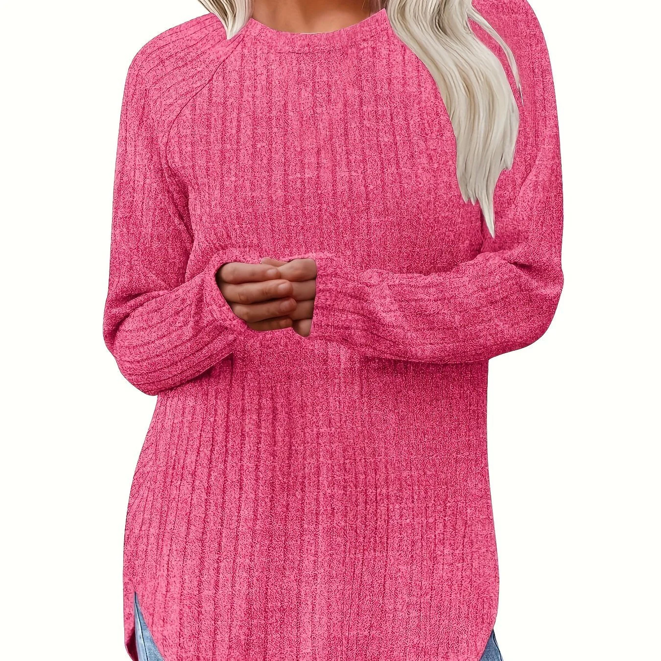 Sophie | Effen kleur geribbeld T-shirt met lange mouwen - Image 18
