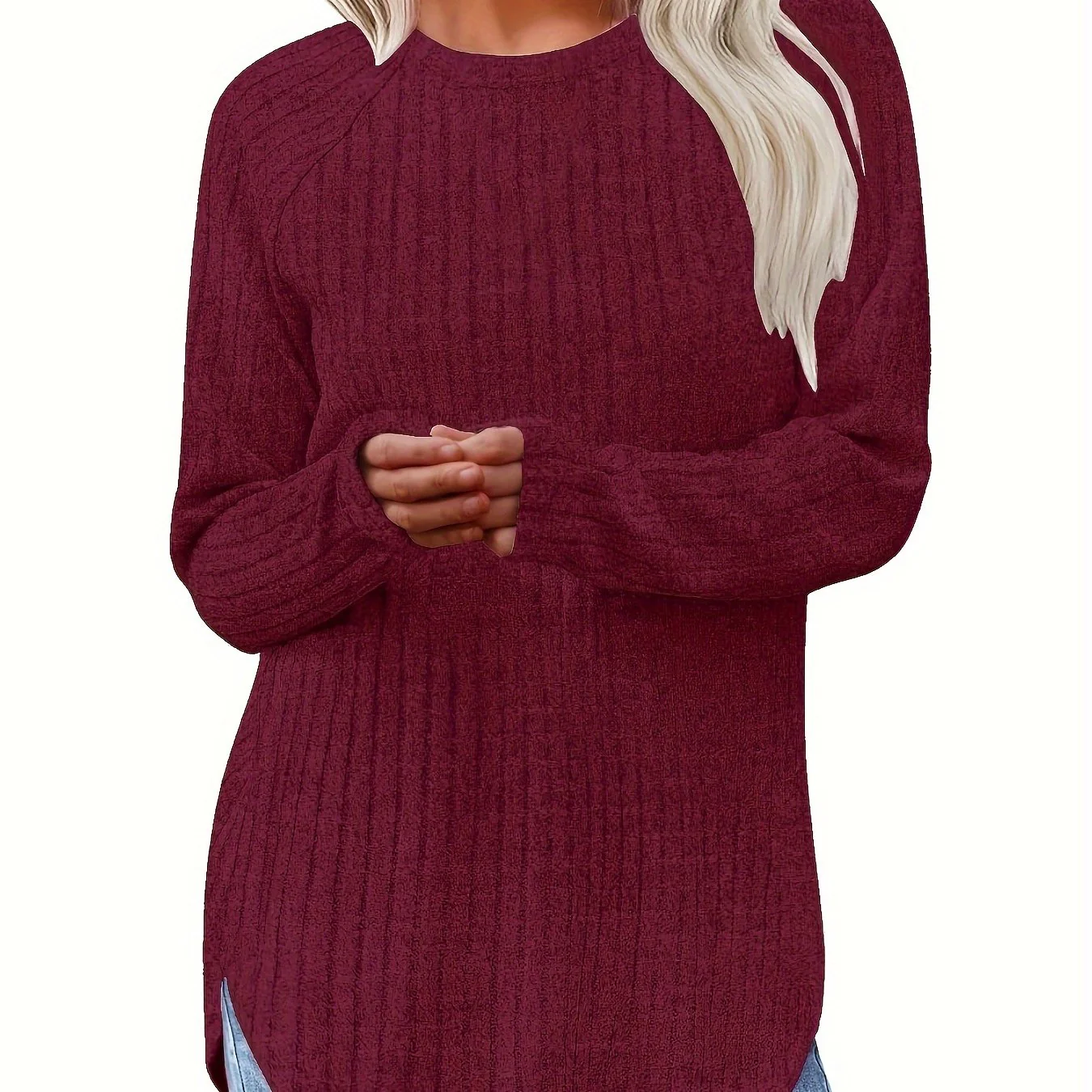 Sophie | Effen kleur geribbeld T-shirt met lange mouwen - Image 31