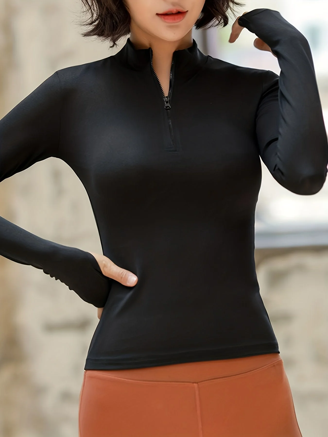 Sophie | Effen lange mouwen dames T-shirt met halve rits - Image 2