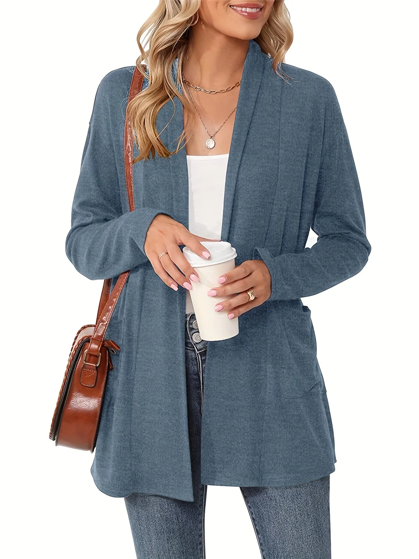 Sophie | Stevig gebreid casual vest met lange mouwen en open voorkant - Image 2