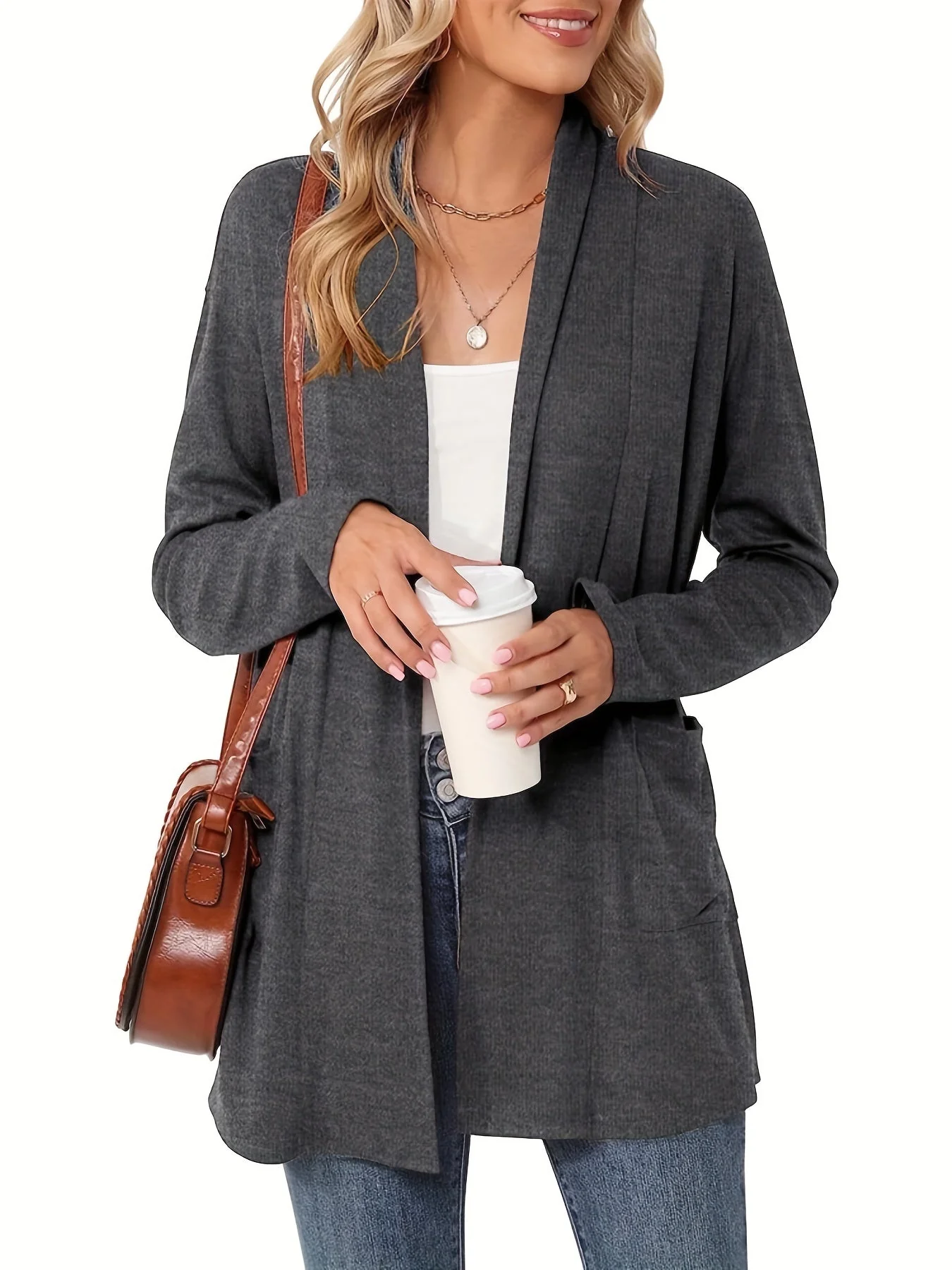 Sophie | Stevig gebreid casual vest met lange mouwen en open voorkant - Image 7
