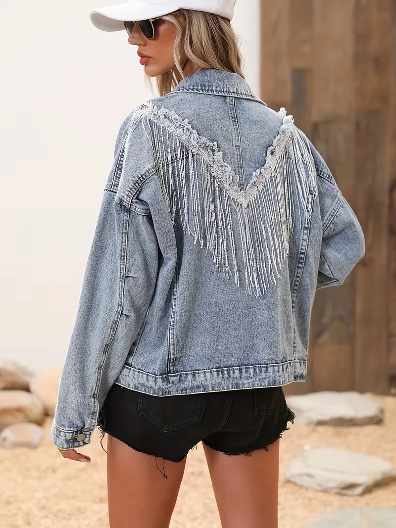 Spijkerjas met sequin fringe detail - Image 3