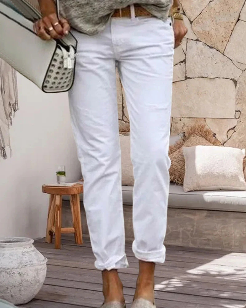 Stijlvolle casual effen kleur broek - Image 2