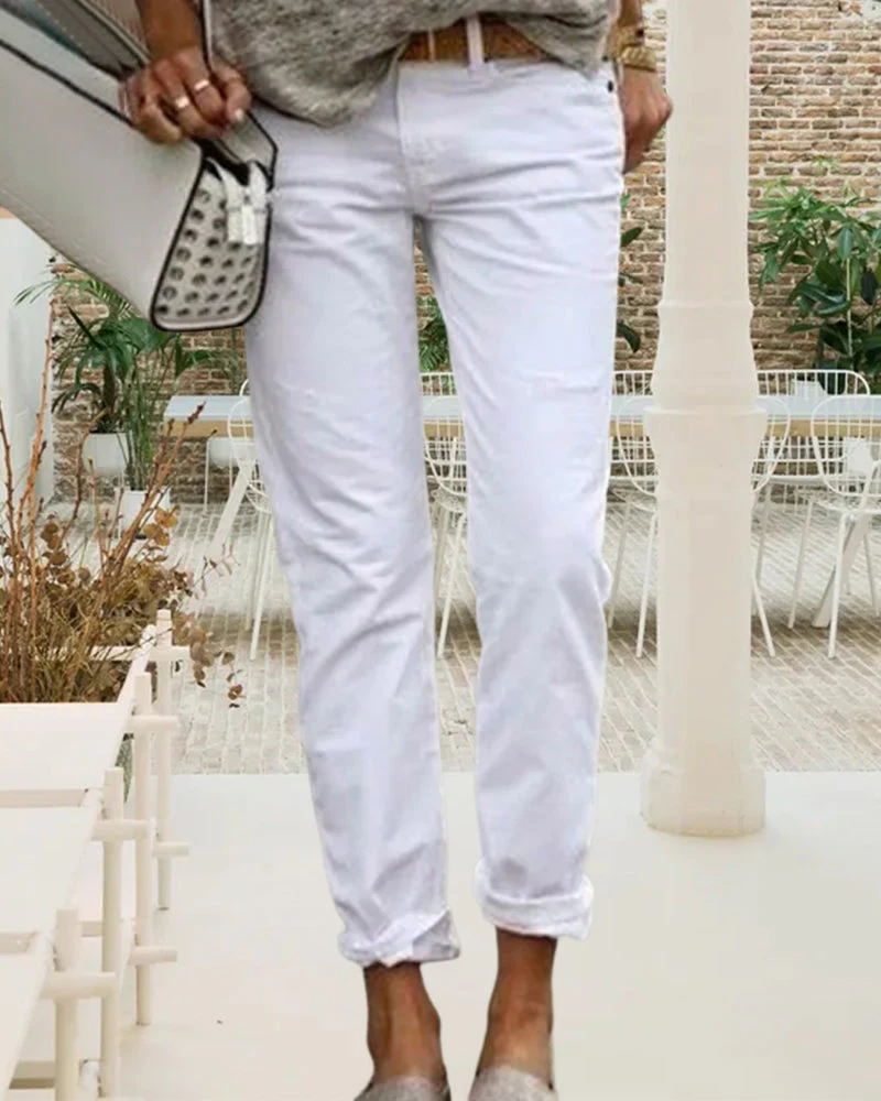 Stijlvolle casual effen kleur broek - Image 3
