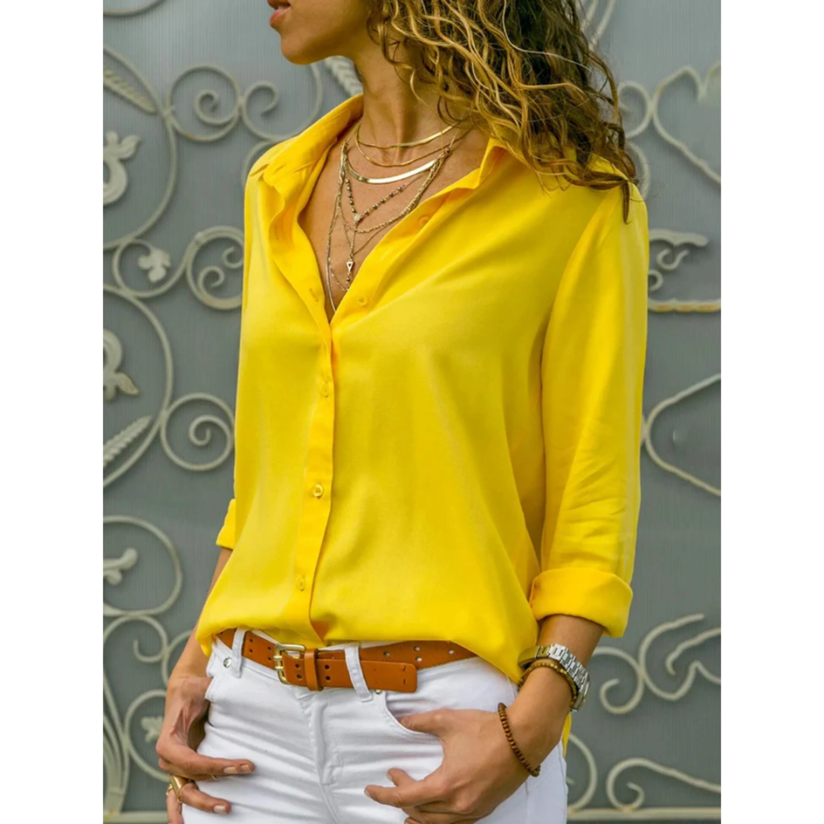Kayleigh | Dames blouse met lange mouwen en knoopsluiting - Image 3