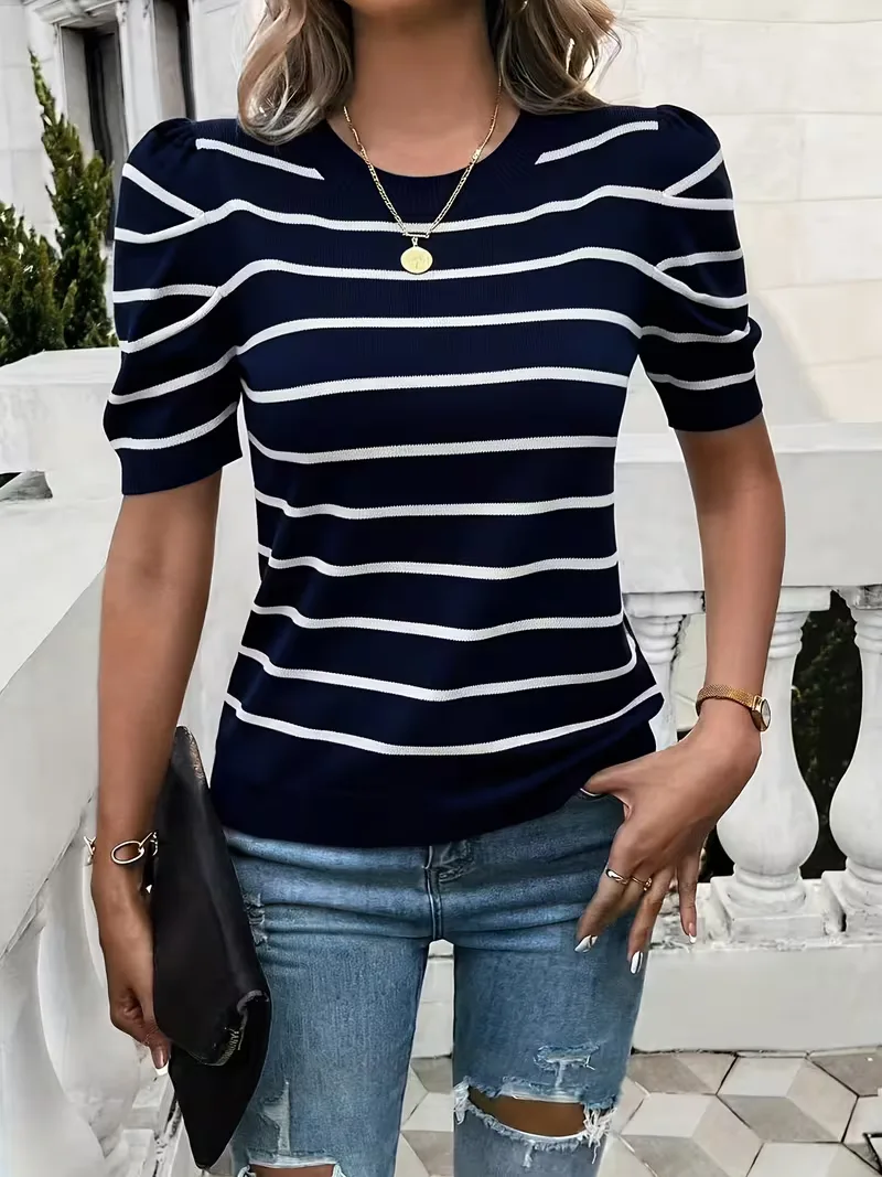 T-shirt dames met strepen en puffed sleeves - Image 21