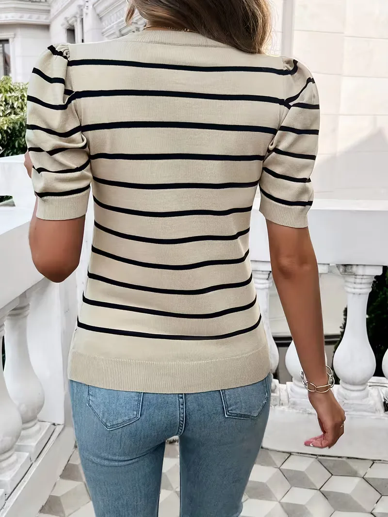 T-shirt dames met strepen en puffed sleeves - Image 5