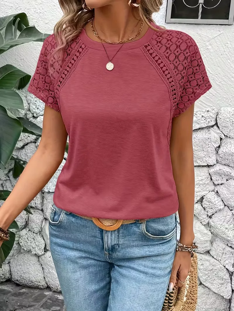 T-shirt met kantdetails korte mouw - Image 15