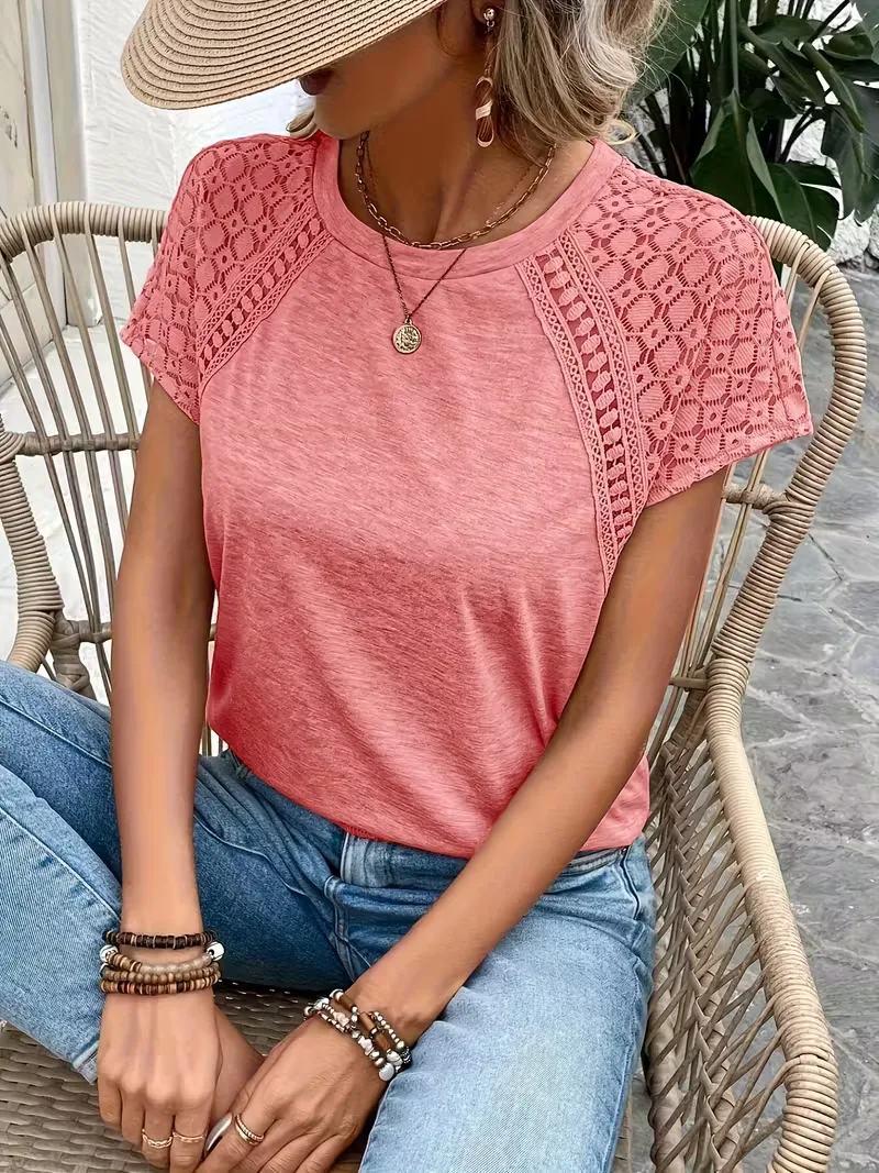 T-shirt met kantdetails korte mouw - Image 21
