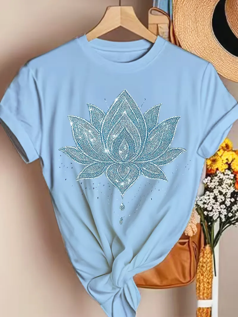 T-shirt met lotus bloemenprint - Image 2