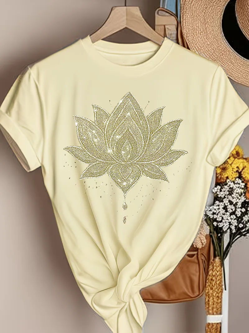 T-shirt met lotus bloemenprint - Image 21