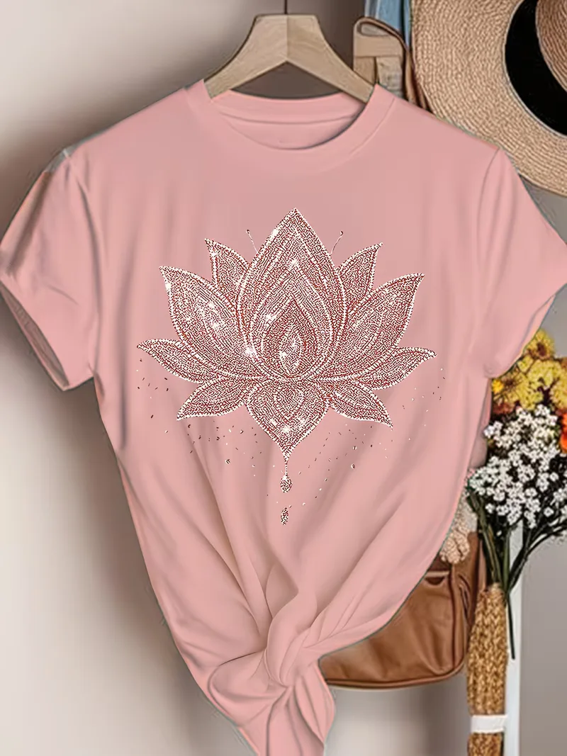 T-shirt met lotus bloemenprint - Image 26