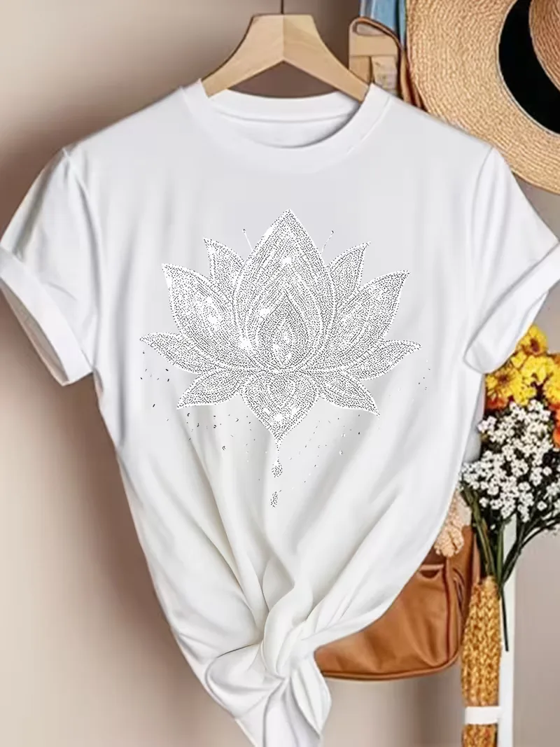 T-shirt met lotus bloemenprint - Image 8