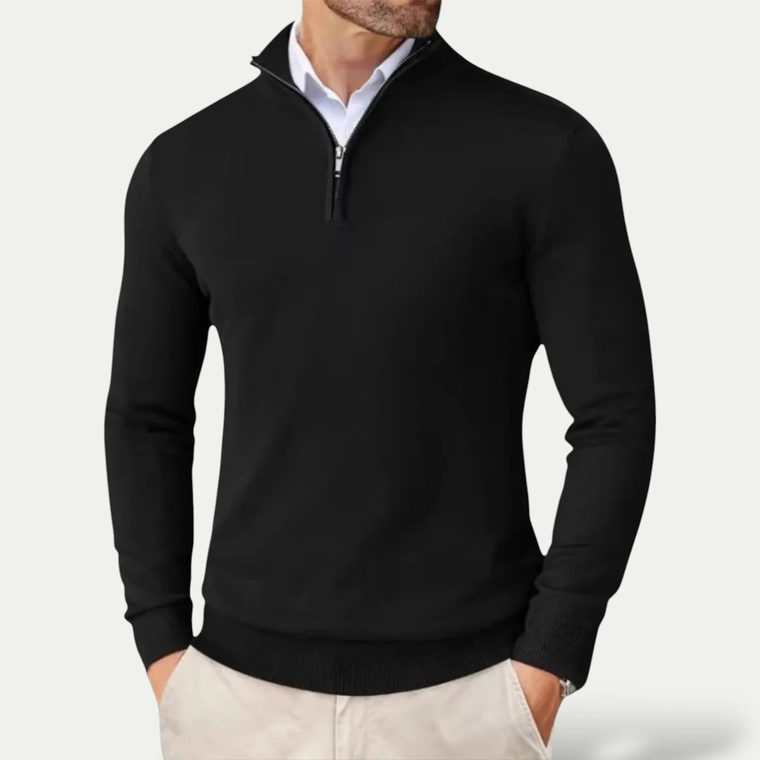 Trui van kasjmier met halve rits en slim fit