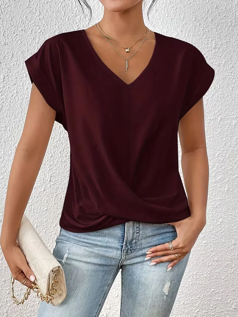 V-hals T-shirt met draped front - Image 10