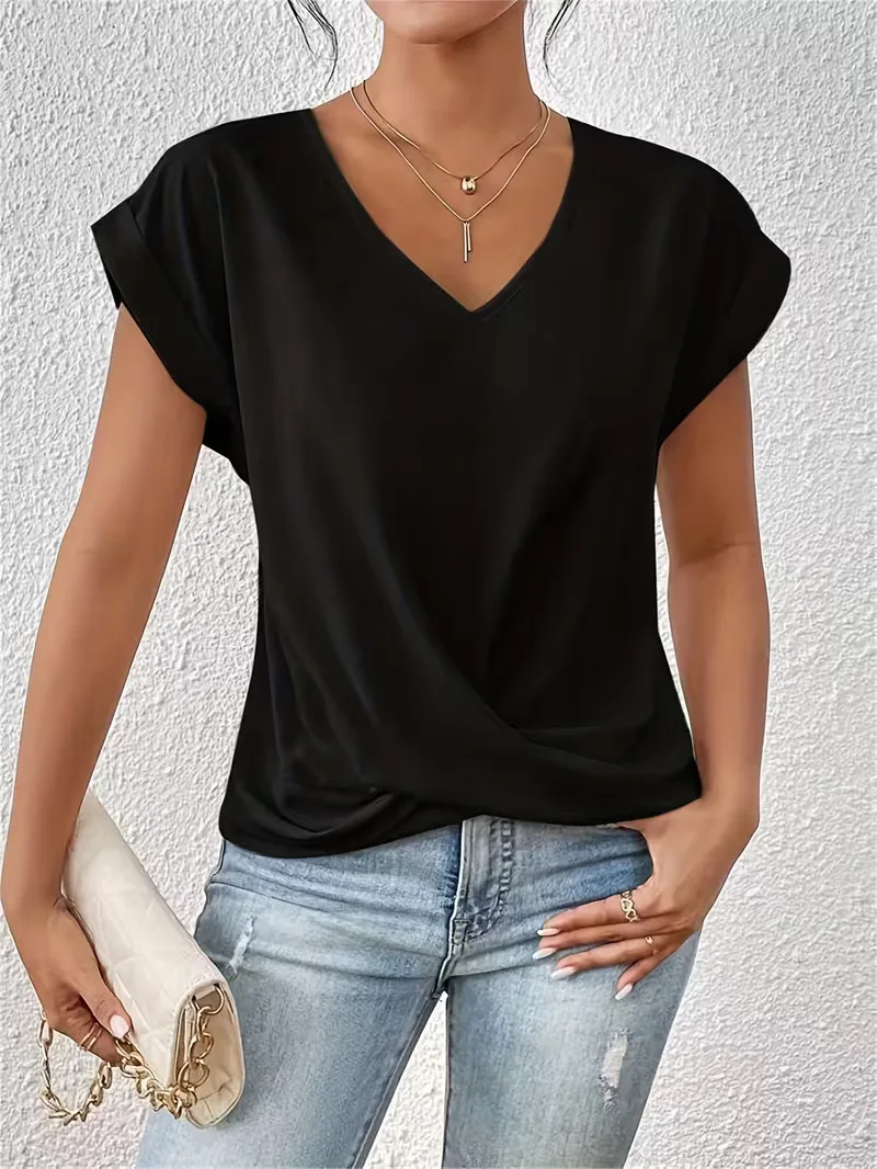 V-hals T-shirt met draped front - Image 12