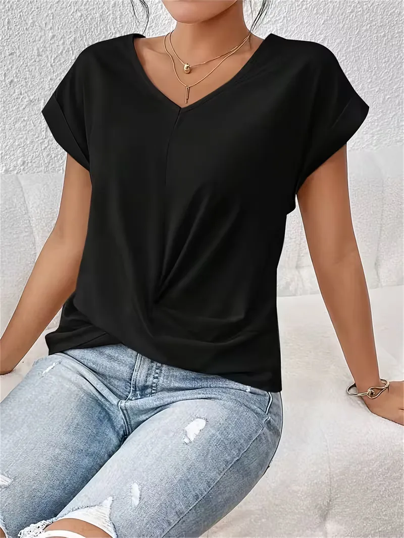 V-hals T-shirt met draped front - Image 14