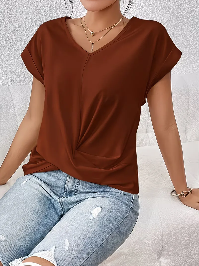 V-hals T-shirt met draped front - Image 16