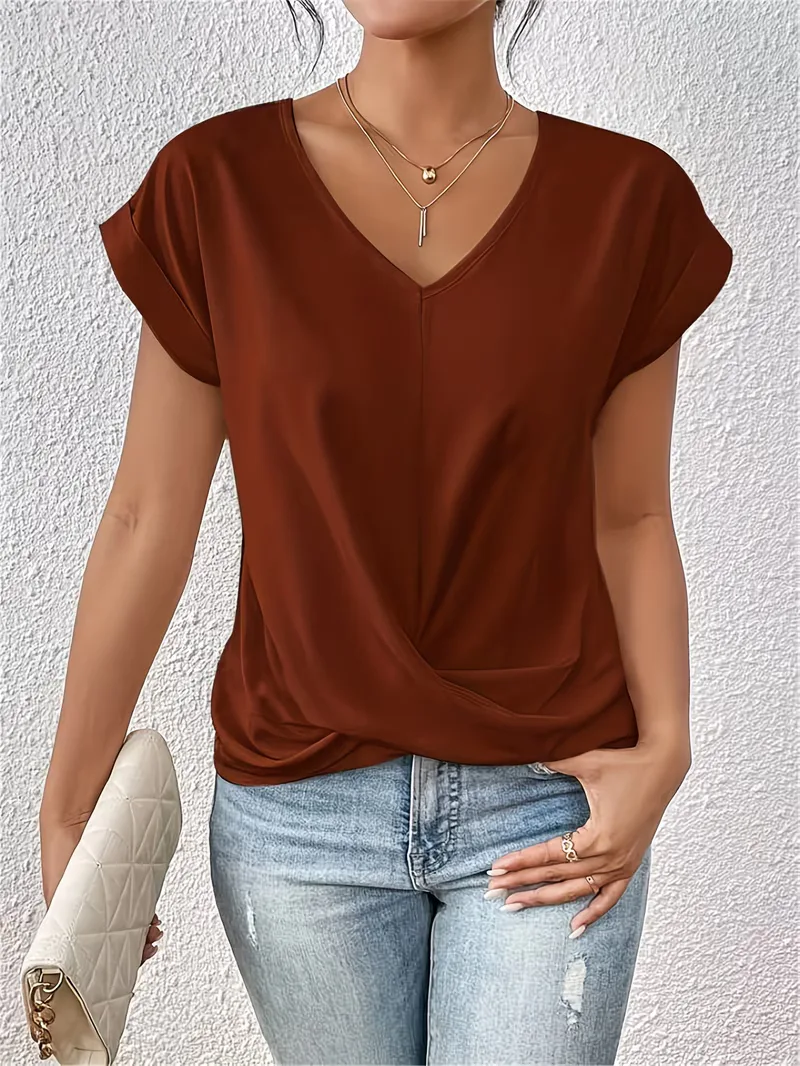 V-hals T-shirt met draped front - Image 17