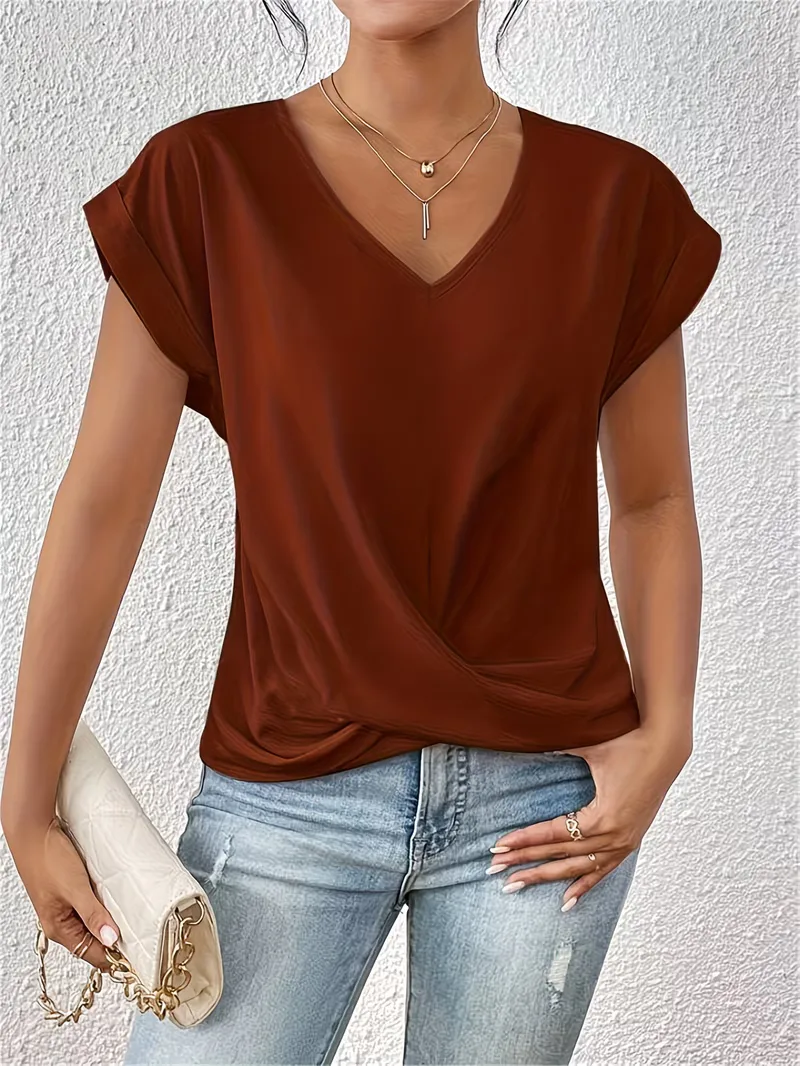 V-hals T-shirt met draped front - Image 19