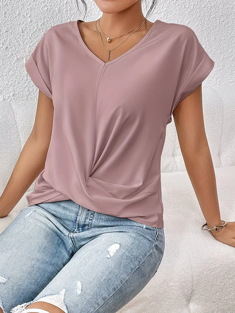 V-hals T-shirt met draped front - Image 25