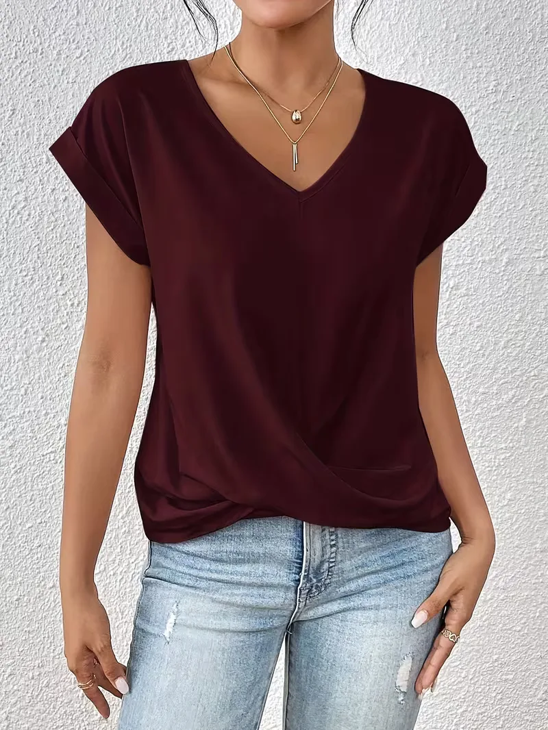V-hals T-shirt met draped front - Image 8