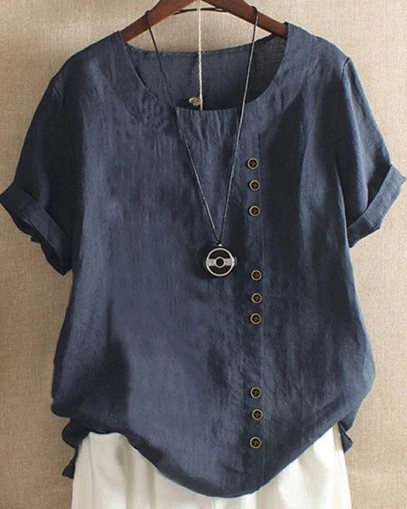 Vera | Effen t-shirt met ronde hals en korte mouw - Image 4