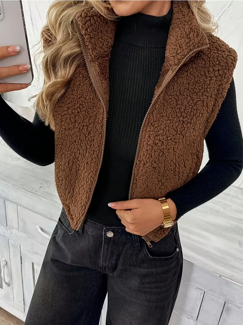 Vest met rits en faux shearling - Image 13