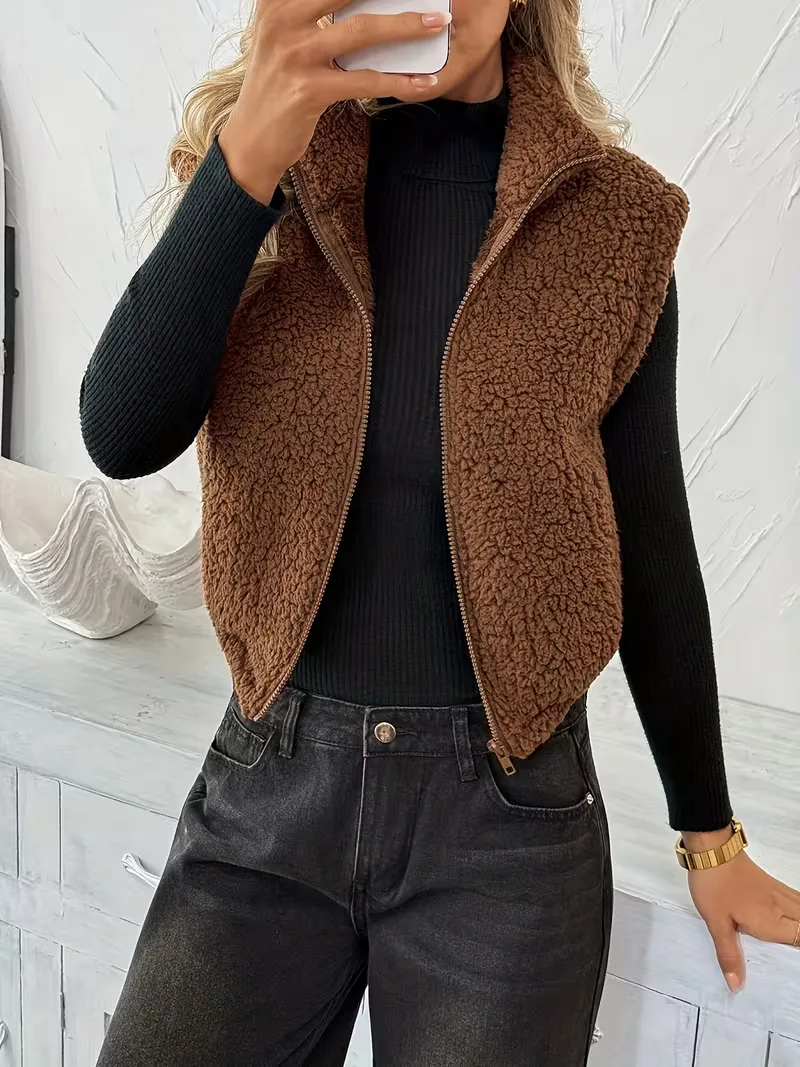 Vest met rits en faux shearling - Image 15