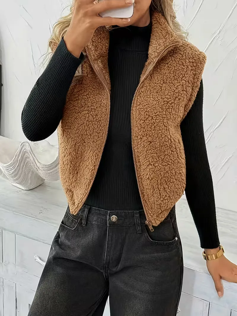 Vest met rits en faux shearling - Image 19