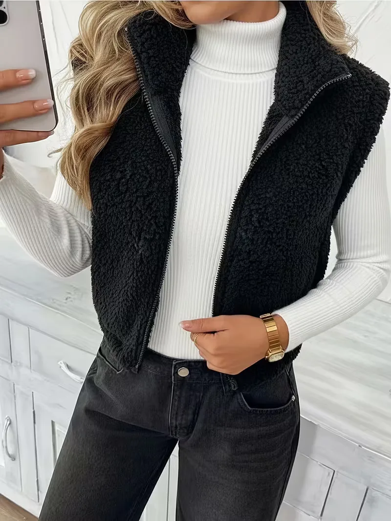 Vest met rits en faux shearling - Image 6