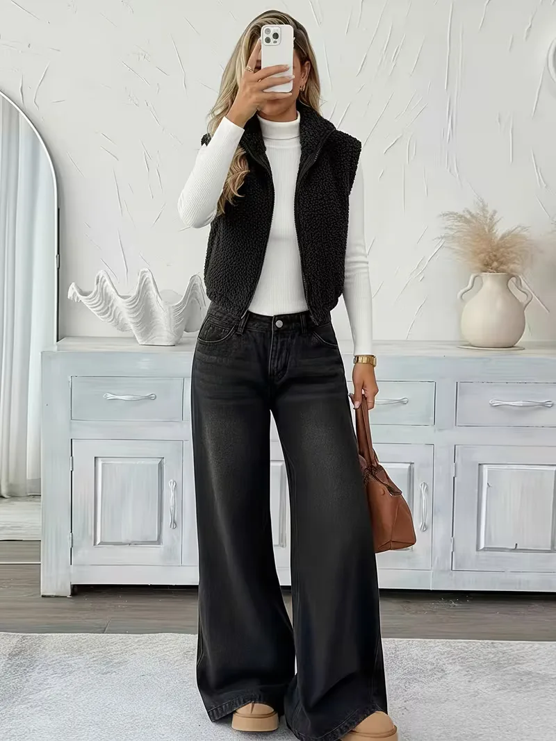 Vest met rits en faux shearling - Image 8