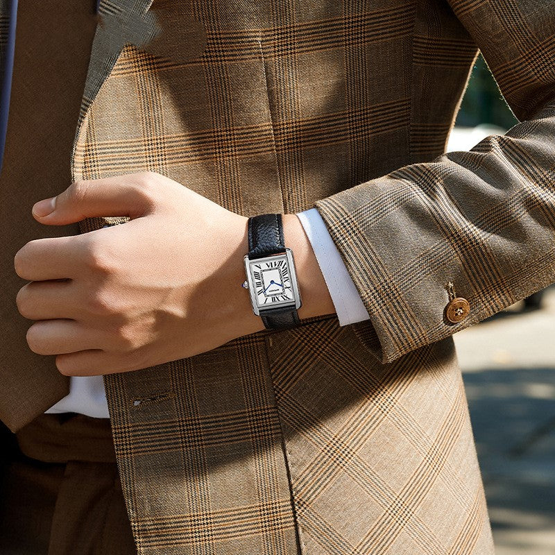 Vierkant horloge met leren band - Image 2