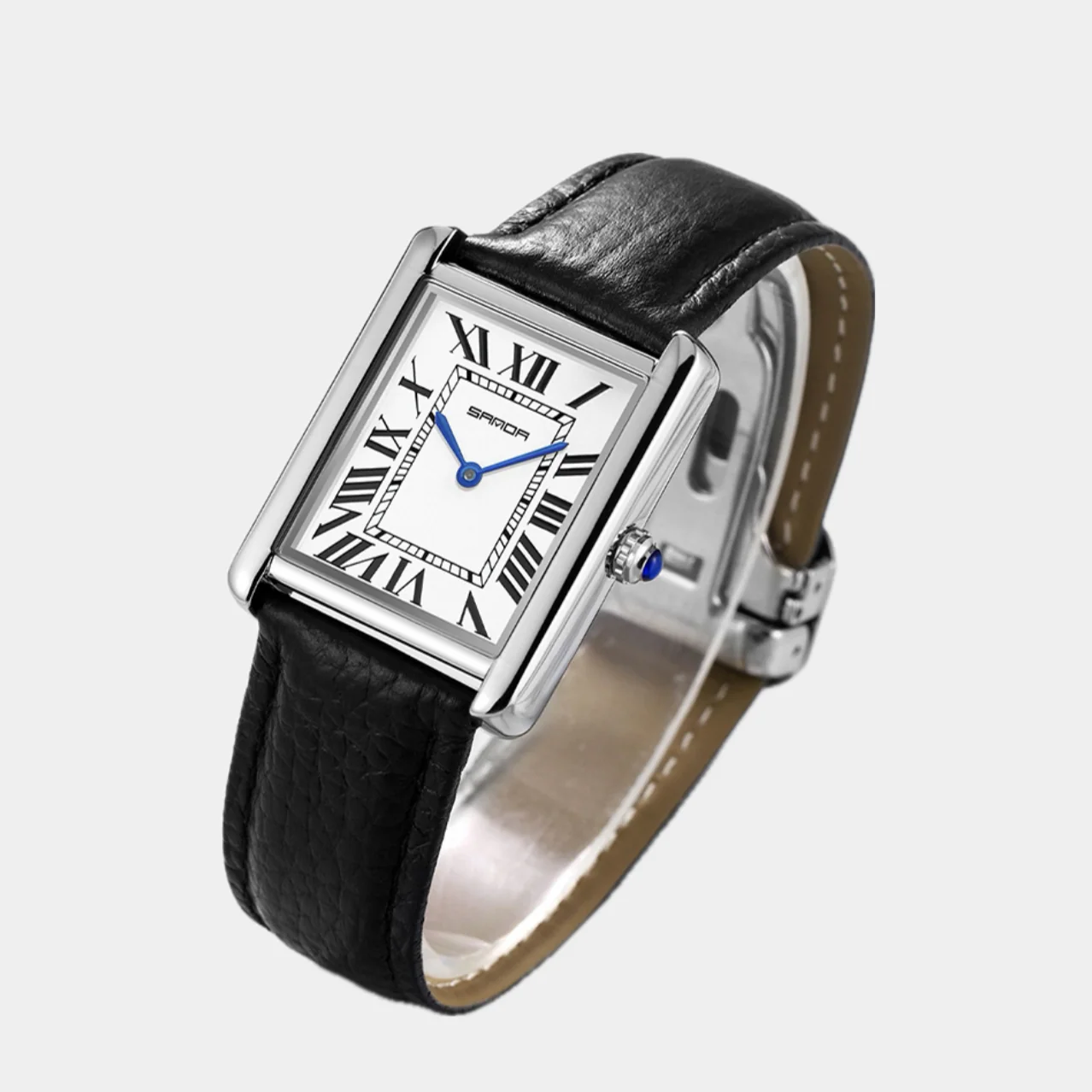 Vierkant horloge met leren band - Image 3
