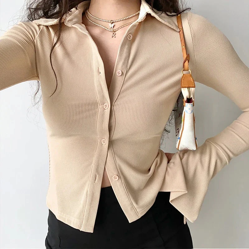 Vrouwen Enkelborstig Klokmouw Blouse - Image 2