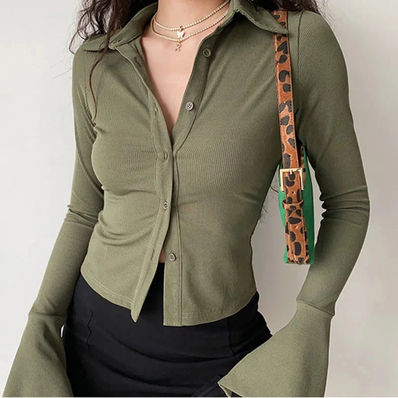 Vrouwen Enkelborstig Klokmouw Blouse - Image 3