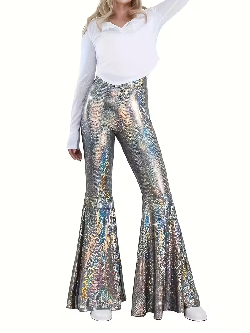 Wijdere feest broek met holografische afwerking